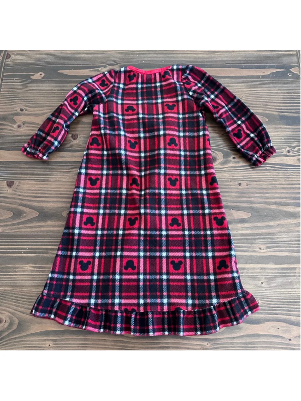 Disney Mickey Mouse Plaid Nightgown Girls 4T Red Black Fleece - Picture 3 of 4